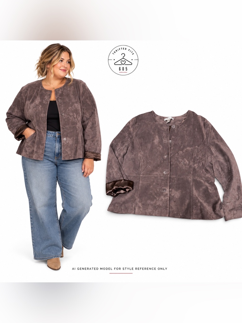 pursuits, ltd. Suede Leather Jacket with satin lining Brown Size 24W